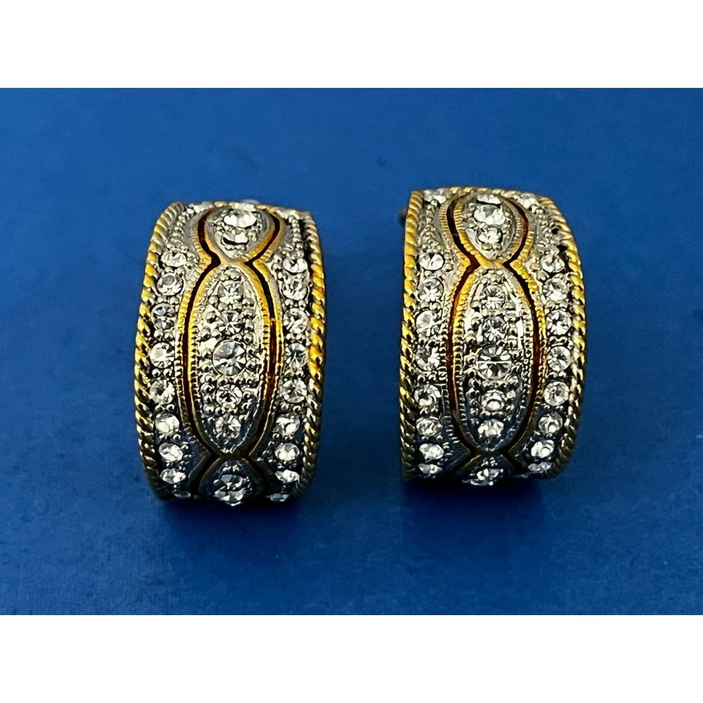 Women's Gold Hoop Clip On Earring w faux diamonds
